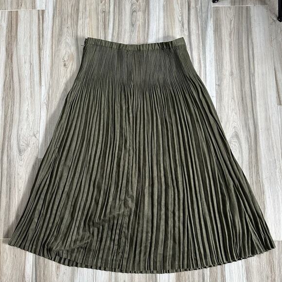 Coldwater Creek Pleated Broomstick Midi Skirt SZ XL? Velvet Green Classic Casual - Picture 1 of 7